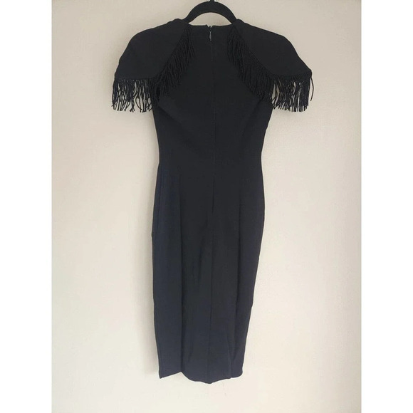 NWT Nookie Mendez Tassel Cap Sleeve V Neck Bodycon Midi Dress Size S Black - Picture 7 of 11